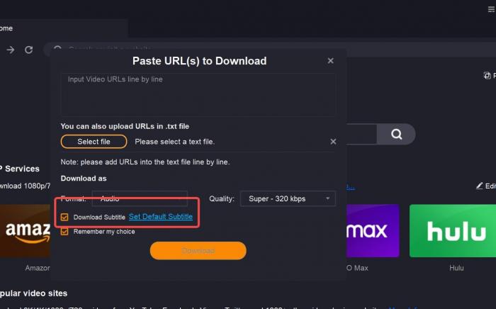 You can set the subtitles before clicking the download button.