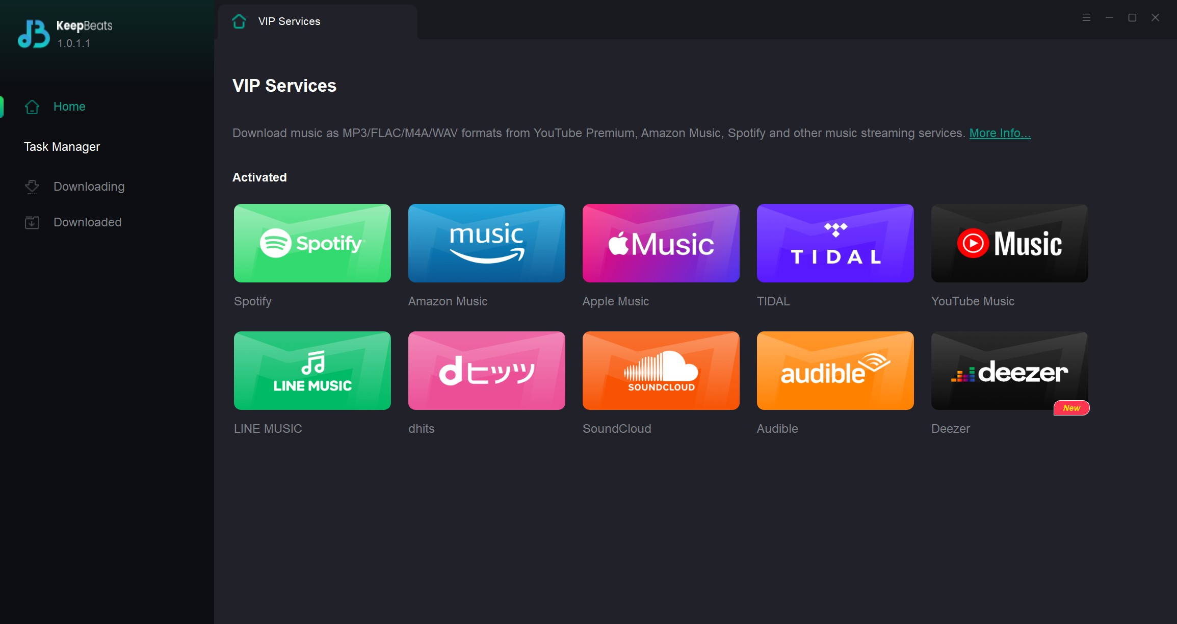 Open KeepBeats and select your desired streaming service