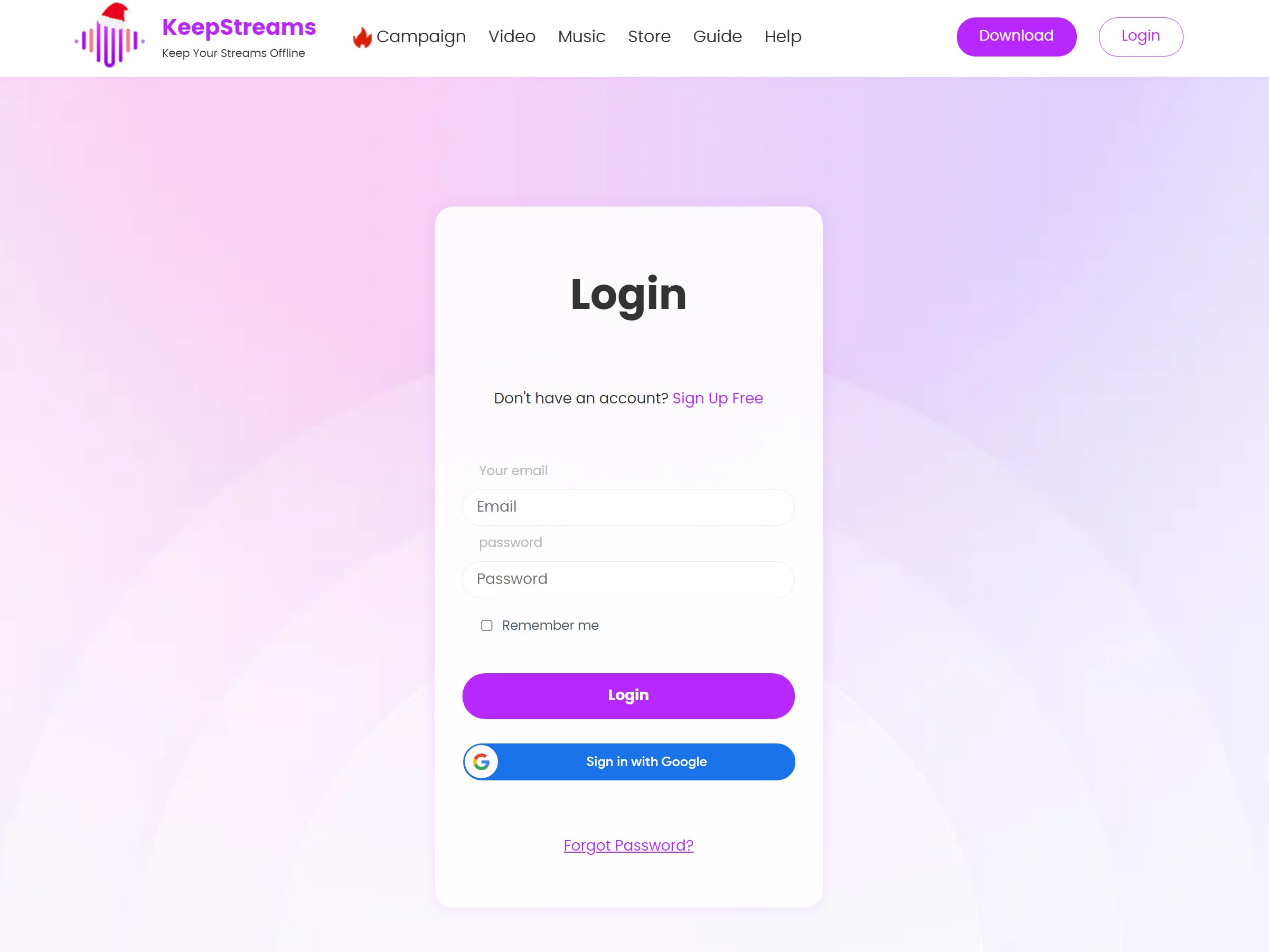 Log into your KeepStreams account