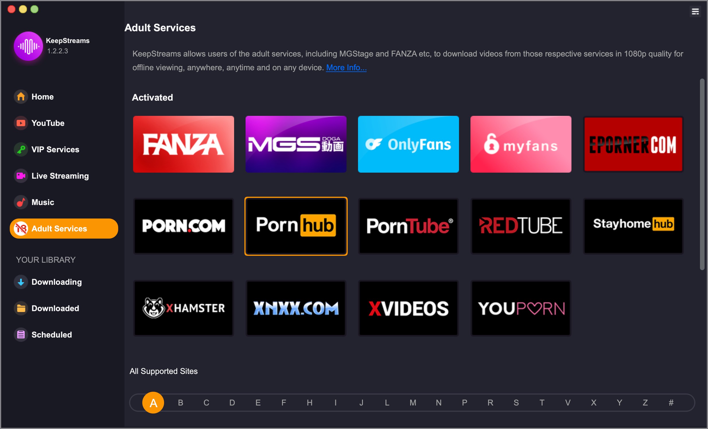 Choose Adult Services and then Pornhub